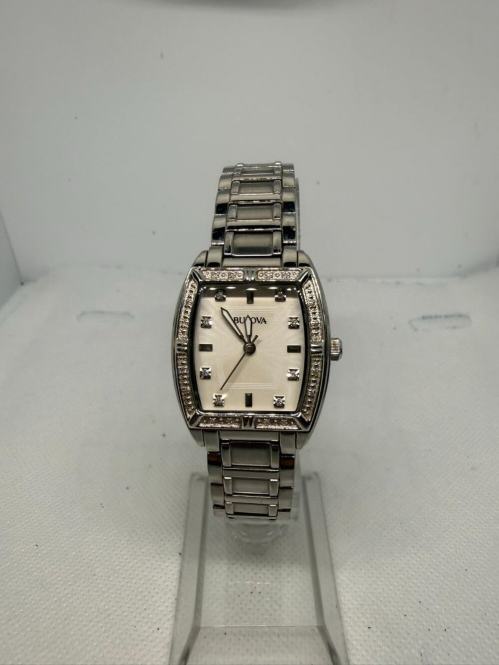 Bulova Highbridge Women 24mm Diamond Bezel MOP Stainless Steel Watch 96R162
